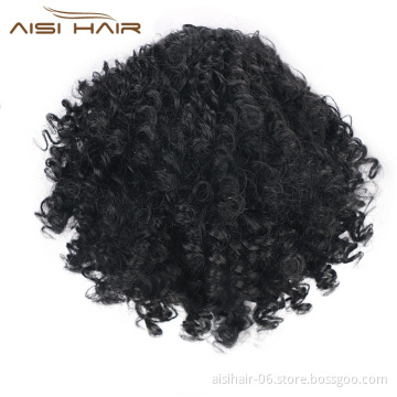 Aisi Hair Ponytail Afro Puff Kinky Curly Drawstring Hair Extensions High Temperature Fiber Short Hairpieces with Clips